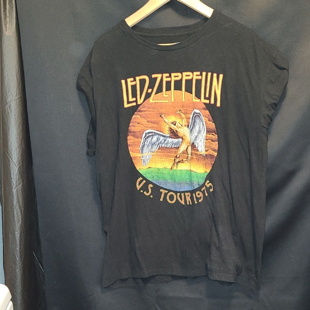 Led Zeppelin Mens Reyro Black US Tour 1975 T-Shirt XL Crew Cotton